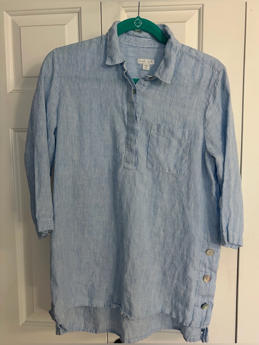 Light Blue Striped J Jill linen tunic top